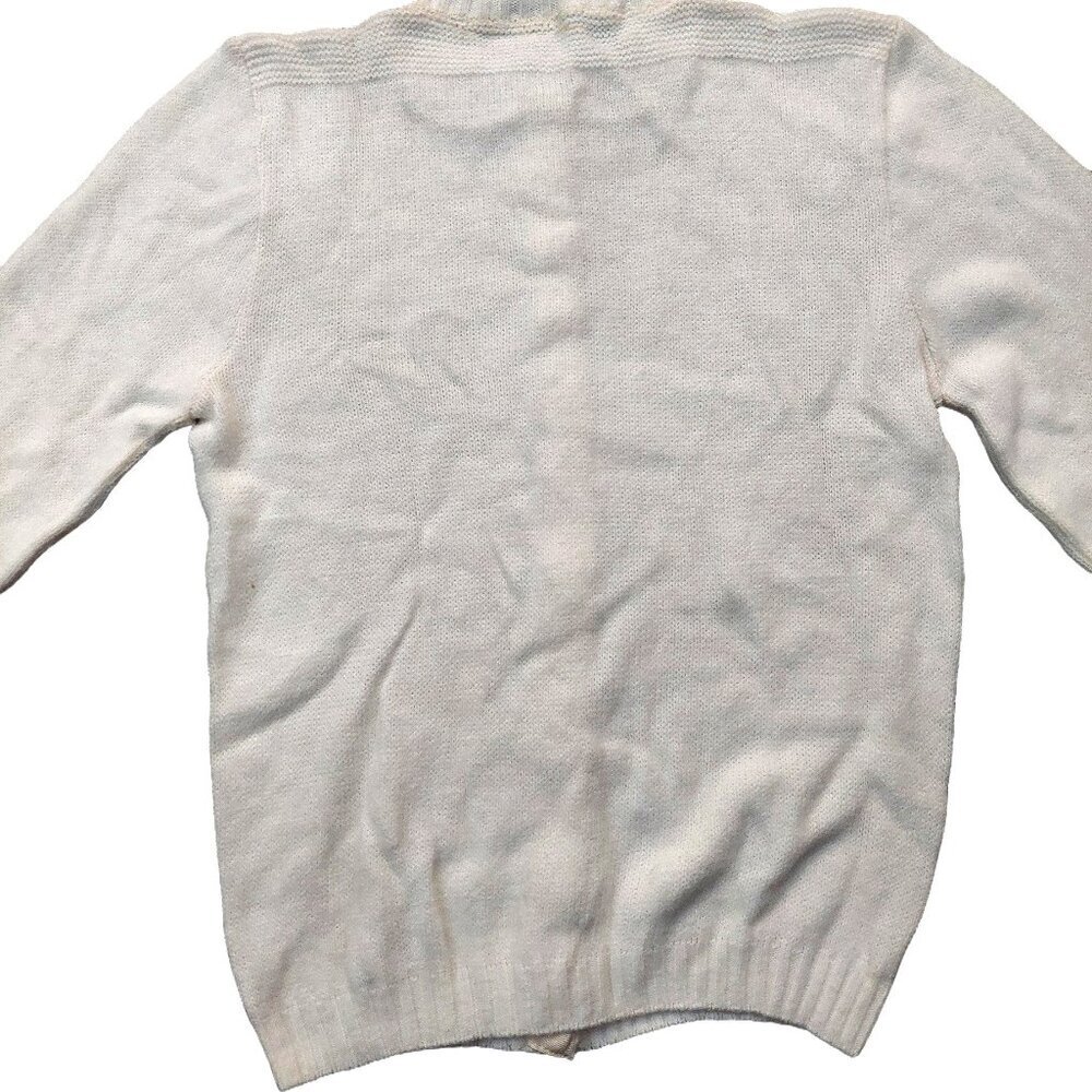 Vintage 1940s-1950s Ivory White Long Sleeve Cardigan Knit Fall Winter Sweater - Picture 6 of 7